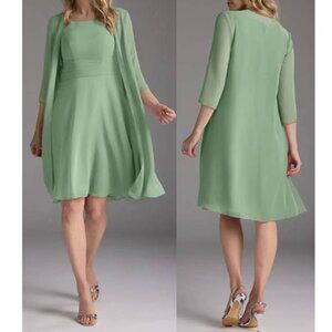 Azazie Two Piece Chiffon Mini Dress & Cover Up Shirley Party Dusty Sage Size 14
